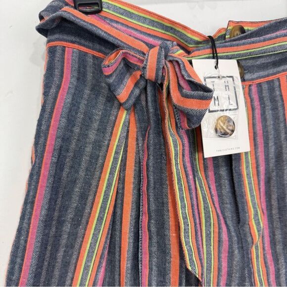 THML Blue Pink Orange Stripe Embroidered
Hem Tie Waist Cotton Blend Shorts NEW - Picture 2 of 16